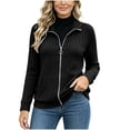 thumbnail image 4 of DailyTrove Women's Ribbed Knit Zip Up Jacket Long Sleeve Stand Collar Casual Outerwear with Pockets, 4 of 5
