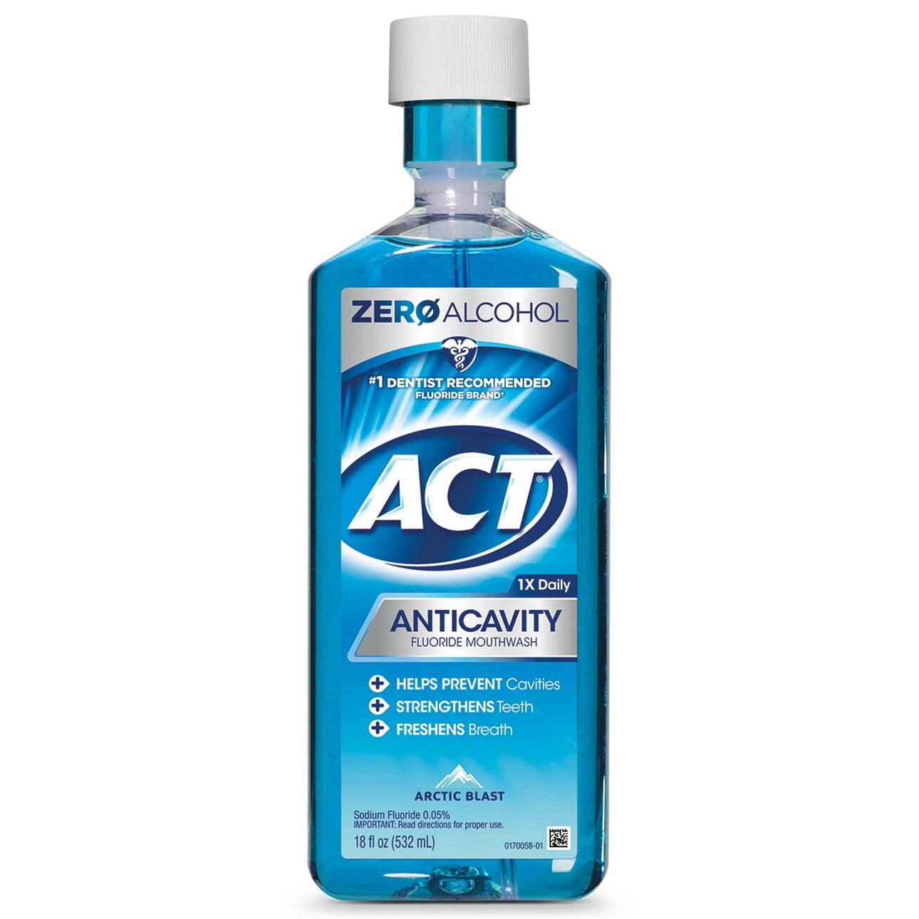 ACT Anticavity Fluoride Mouthwash With Zero Alcohol, Arctic Blast, 18