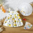 thumbnail image 2 of KDFJPTH Girls Toddler Summer Strawberry Print Sleeveless Dress Princess Party A-Line Dresses Straw Hat Set Big Bowknot Beach Sundress, 2 of 5