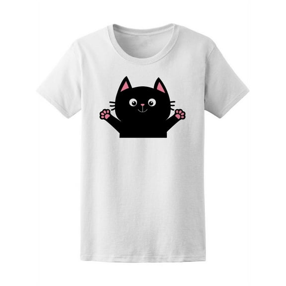 Black Cat Open Hands Cartoon T-Shirt Women -Image by Shutterstock, Female Large