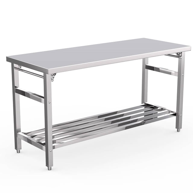 Ourlova 24 x 60 Inches Floding Stainless Steel Table for Prep and Work NSF Commercial Heavy Duty Table with Adjustable Undershelf Stainless Steel Work Table for Kitchen Restaurant Home and Hotel