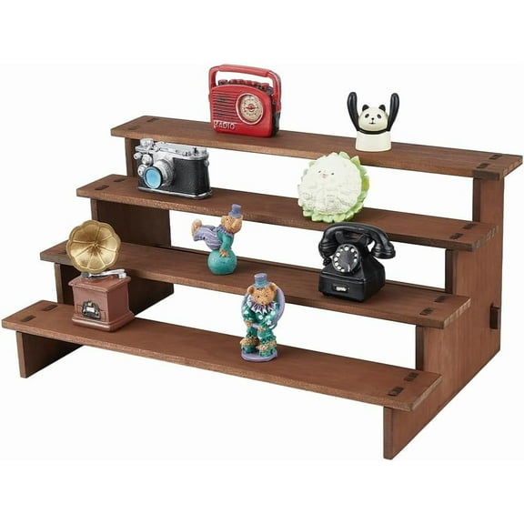 Cupcake Stand 4 Tier Wood Organizer Display Riser Rack Cake Pop Stand Tiered Minifigure Display Holder for Doll Collectibles Drink Display Stands Saddle Brown 18.3x40x24.2cm