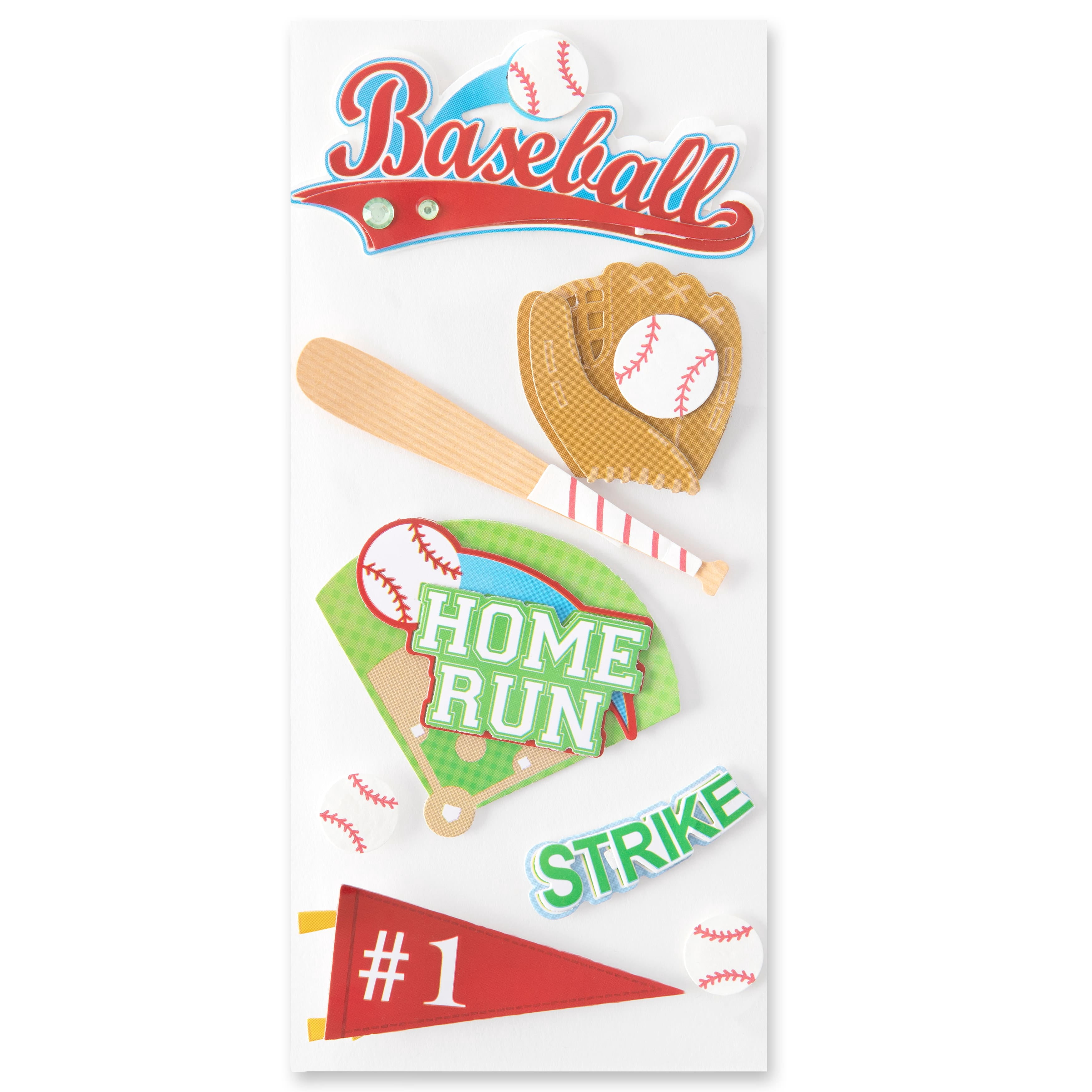 Recollections Baseball Dimensional Stickers, 12 Pack