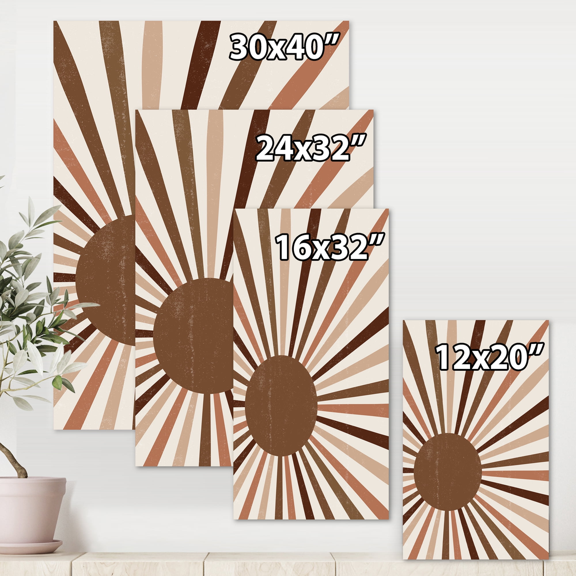 Bright Minimalist Shining Terracotta Sun Rays 30 in x 40 in Painting Canvas Art Print, by Designart