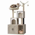 thumbnail image 4 of 2-in-1 Cat Tree with Hidden Litter Box Enclosure, Wooden Cat Tower & Litter Box Cabinet – Scratching Posts, Cat Condo Cave, Storage, Washable Cushion, 4 of 8