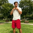 thumbnail image 5 of Resicozy Mens Athletic Shorts Quick Dry Elastic Waist Gym Workout Lightweight Stretch Shorts with Pockets Red M, 5 of 6