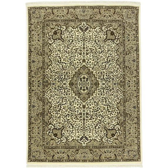 Cream Brown Floral 6X8 Kirman Oriental Rug