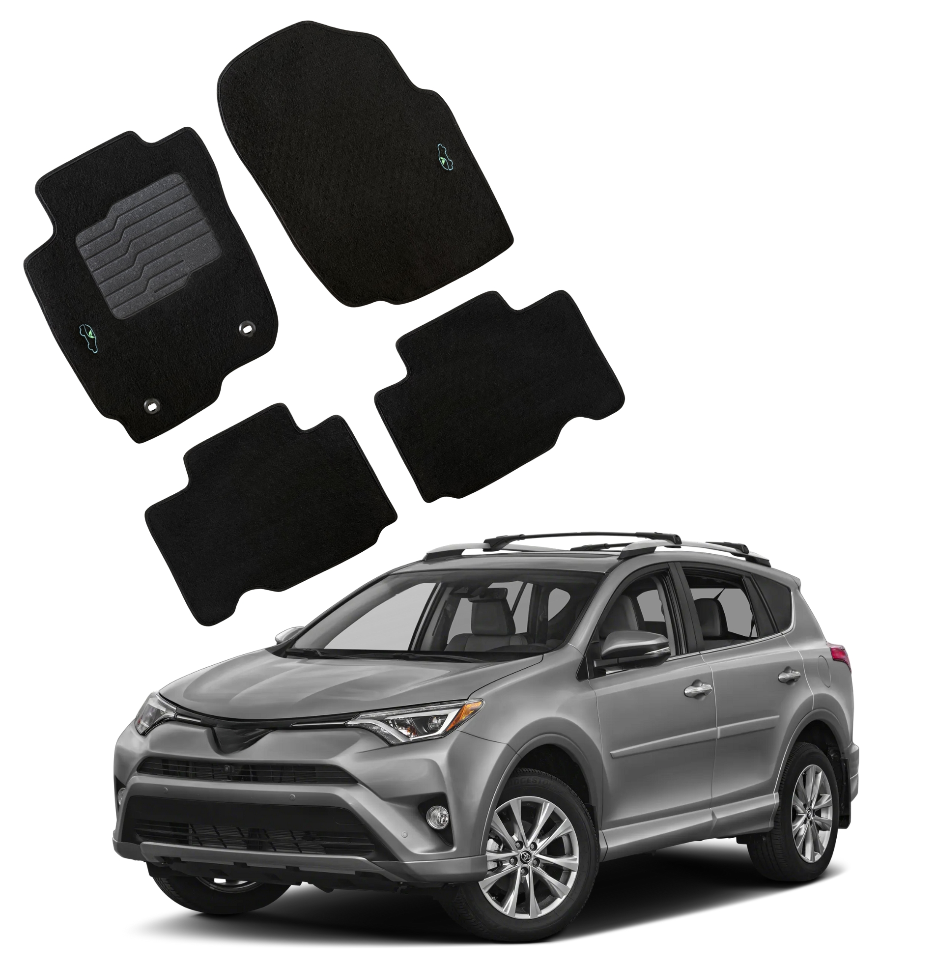 ecoMats Carpet Floor Mats for 2013 to 2018 Toyota Rav-4 with Safety Locks, Front and Rear, Black, Perfect Fit RAV4