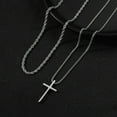 thumbnail image 4 of Mens Cross Necklaces14K White Gold Layered Plain Cross Pendant Rope Box Chain Necklace Prayer Jesus Collar, 4 of 8