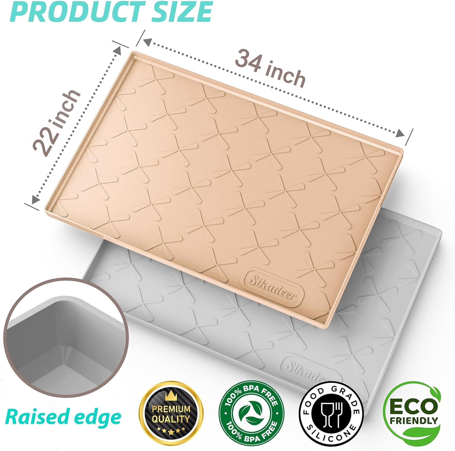 34" x 22" Under Sink Mat Waterproof, Silicone Kitchen Drawer Shelf and Cabinet Liner, Protector for Organizers Storage, Boot Tray Pet Food Mats