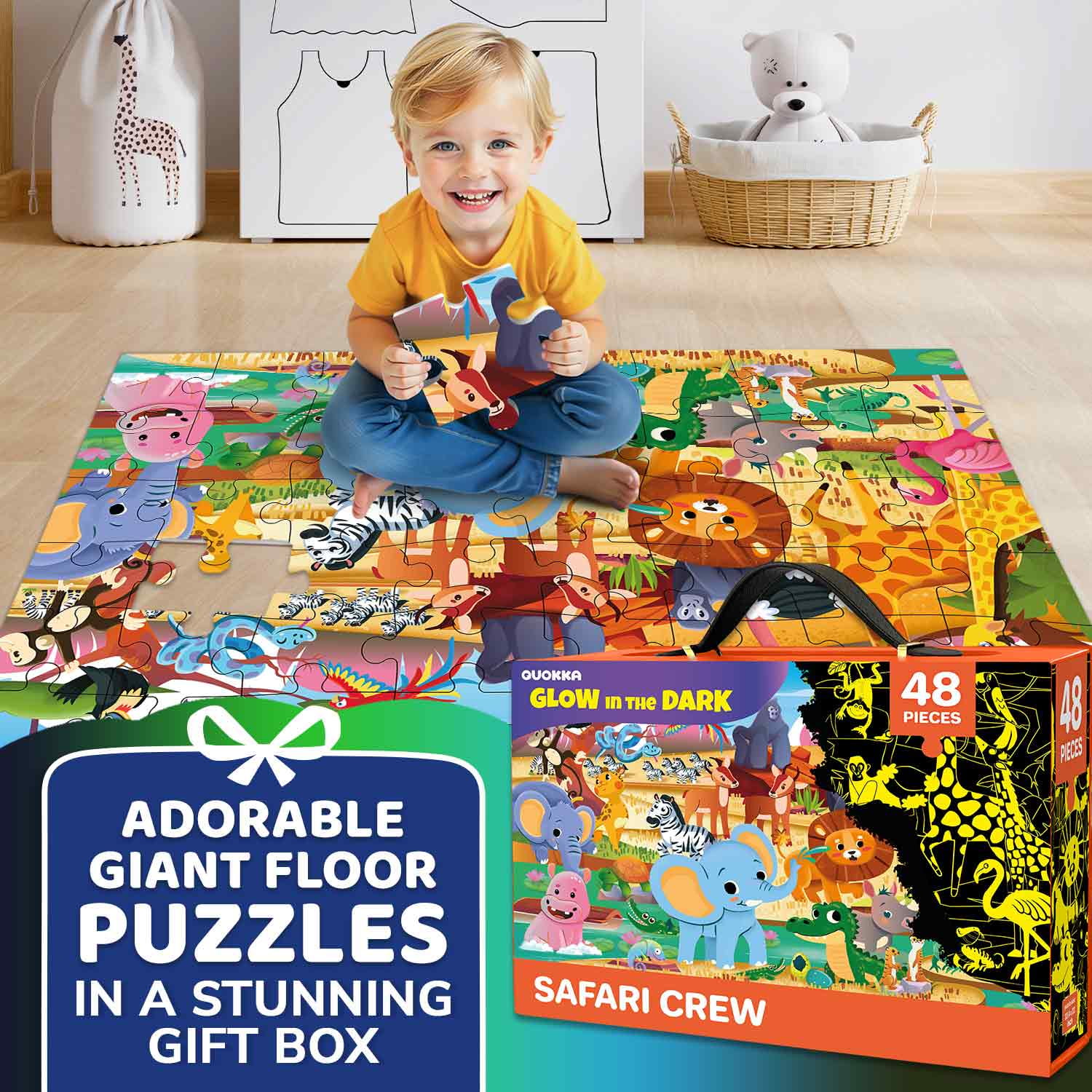 Quokka Floor Puzzles for Kids 3-6 –  African Safari Animals Learning Toys – 48 Large Pieces Puzzles for Toddlers