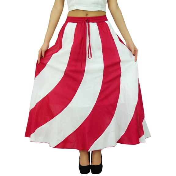 Bimba Long A-Line Maxi Spiral Summer Skirt Cotton With Back Elastic & Side Zip