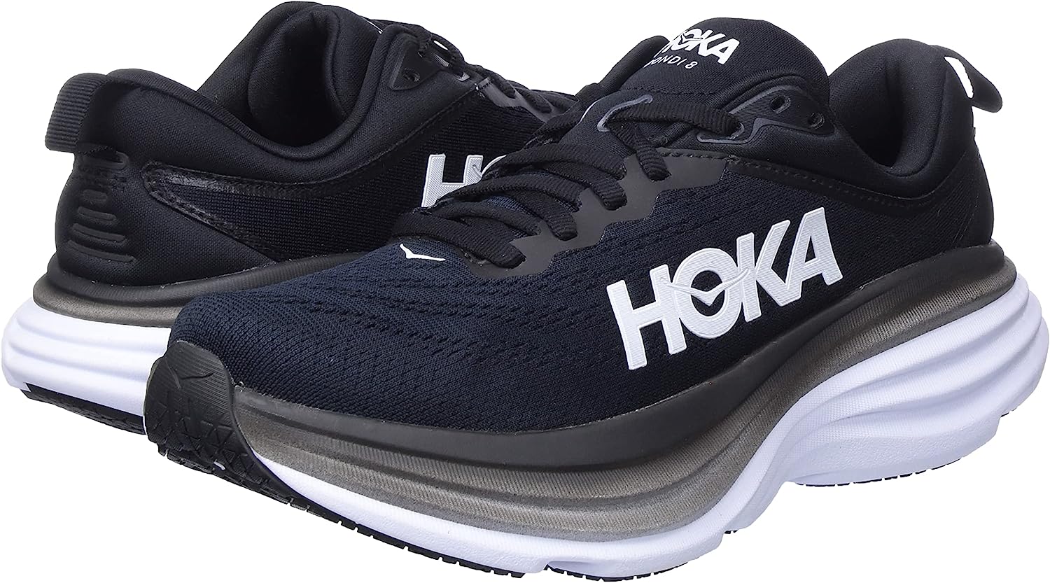 HOKA ONE Bondi 8 Women's Shoes - Black/White, Size 5.5 M