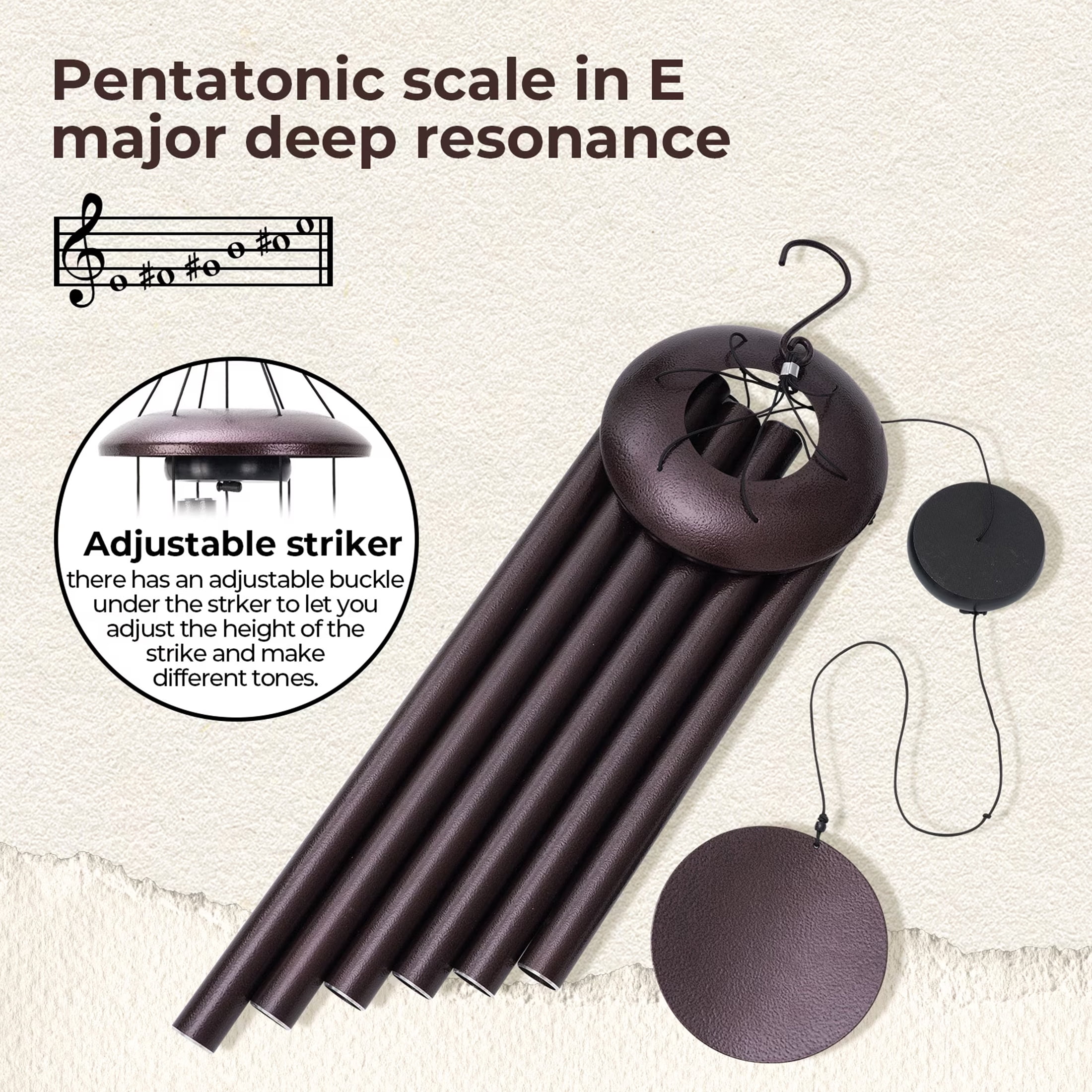 BSHAPPLUS® 45" Memorial Wind Chimes for Outside, Heavy Duty Metal Brown Chimes with 6 Large Deep Tone Aluminum Tubes for Loss of Loved One,Home Garden Hanging Decor