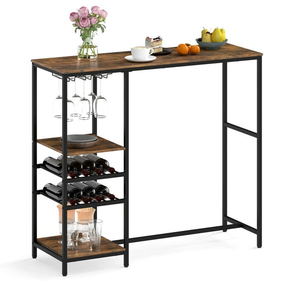 Costway 48" Long Bar Table with Storage Shelves Wine Racks & Stemware Holders for Kitchen