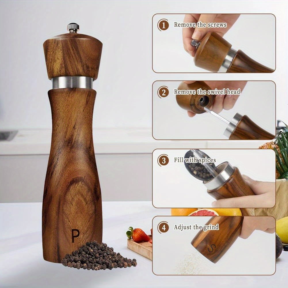 HAOMACRO 2PCS Manual Pepper Salt Grinder Set - Acacia Wood Grinder, a practical kitchen utensil, a beautiful gift for friends and family