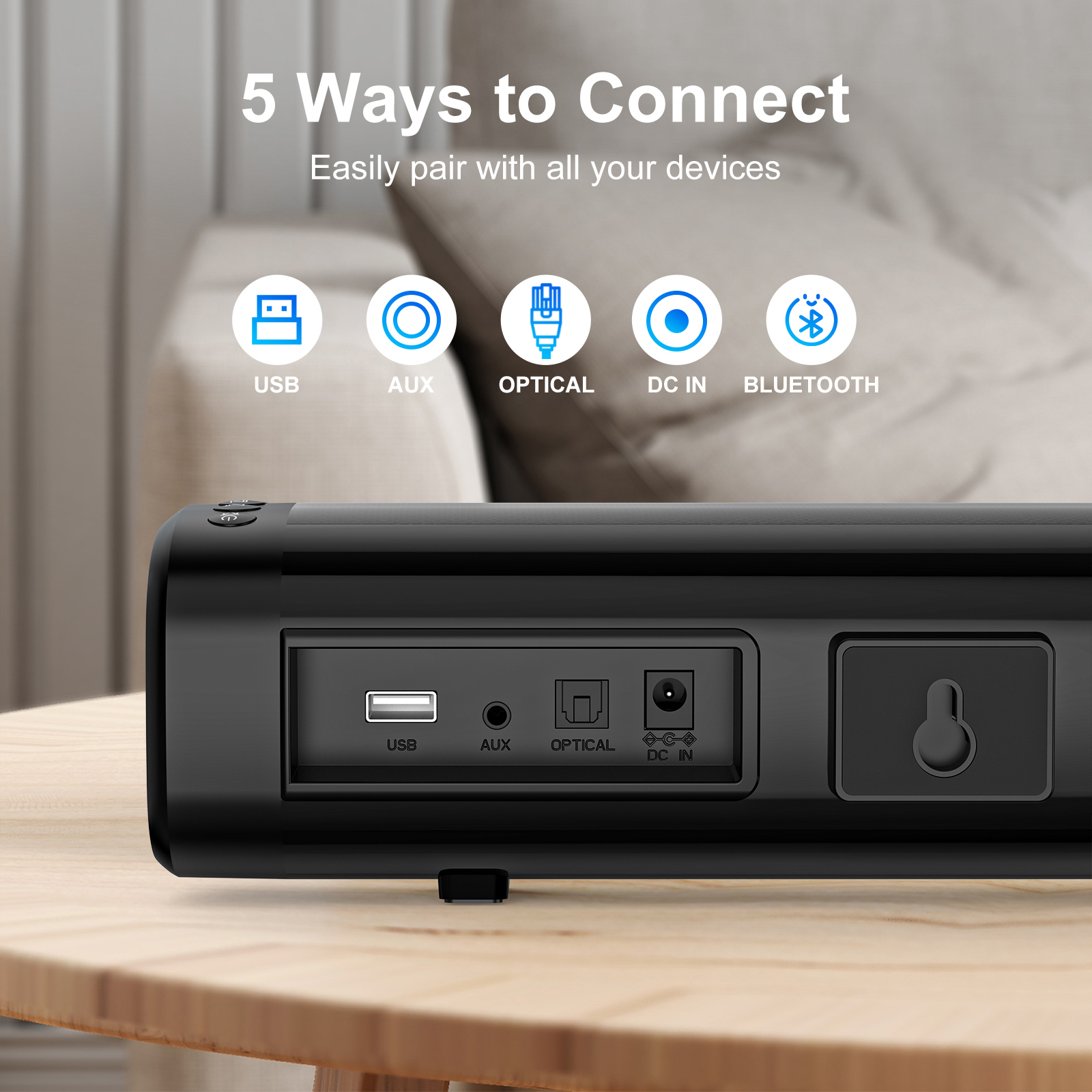 TOPVISION 50W Bluetooth 5.4 Sound Bar with Subwoofer photo 4