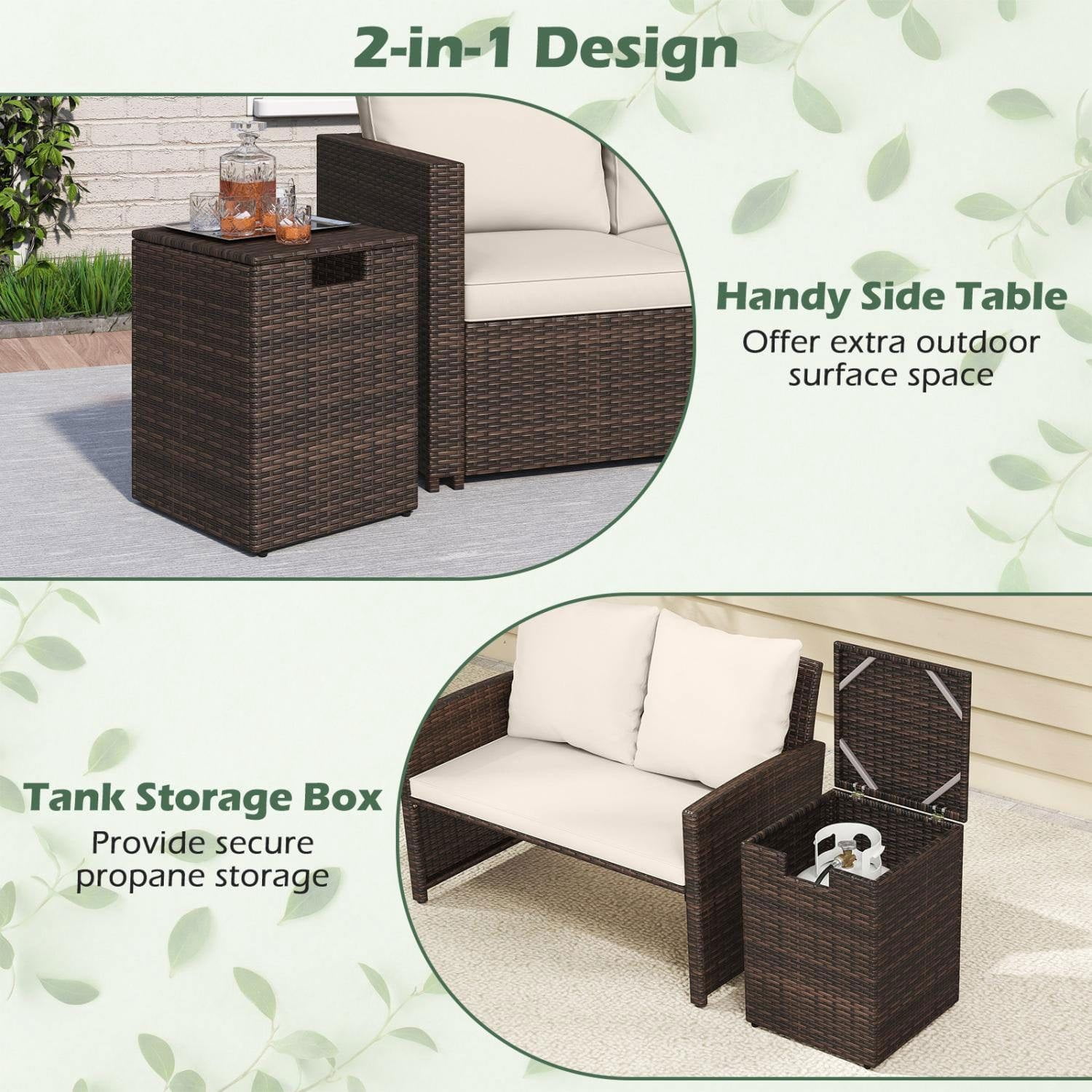 Resenkos Handwoven Rattan Propane Tank Cover, 2 in 1 Patio Hideaway Side Table for 20lb Gas Tank Storage and Outdoor Decor, Brown