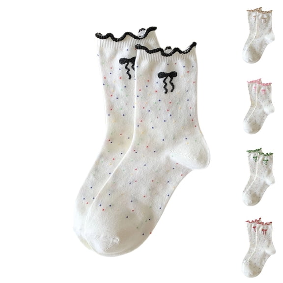 HBGVBA Womens Casual Soft Socks,Breathable Comfy Socks,Mid Calf Ruffle Lace Bow Solid Color Cute Socks