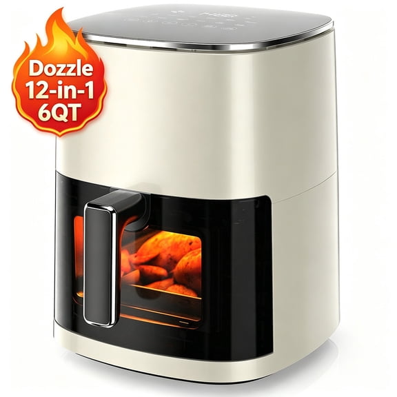 Dozzle 6QT Air Fryer with Window, 12-in-1 Air Fryer Oven, 400°F Rapid Air Technology, Nonstick Easy-Clean Basket,Beige