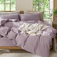 thumbnail image 5 of MooMee 100% Washed Cotton Duvet Cover Set Full Size Linen Like Textured Breathable Lightweight 3-Piece (Taro Purple, 80"x90"), 5 of 7