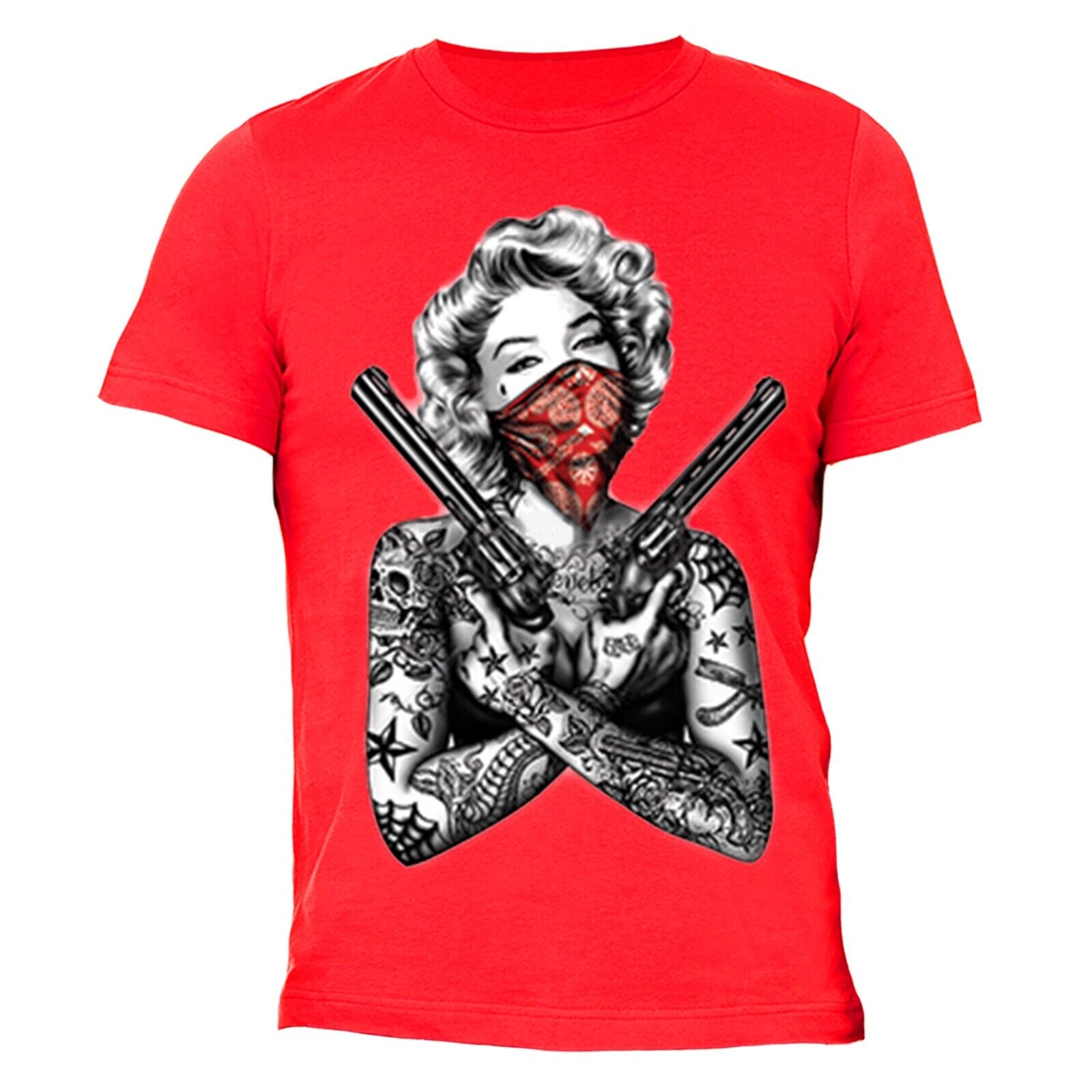 Wild Bobby Marilyn Monroe Tattoo Face + Red Bandana Men's Graphic T-Shirt – Crew Neck Short Sleeve – USA Made