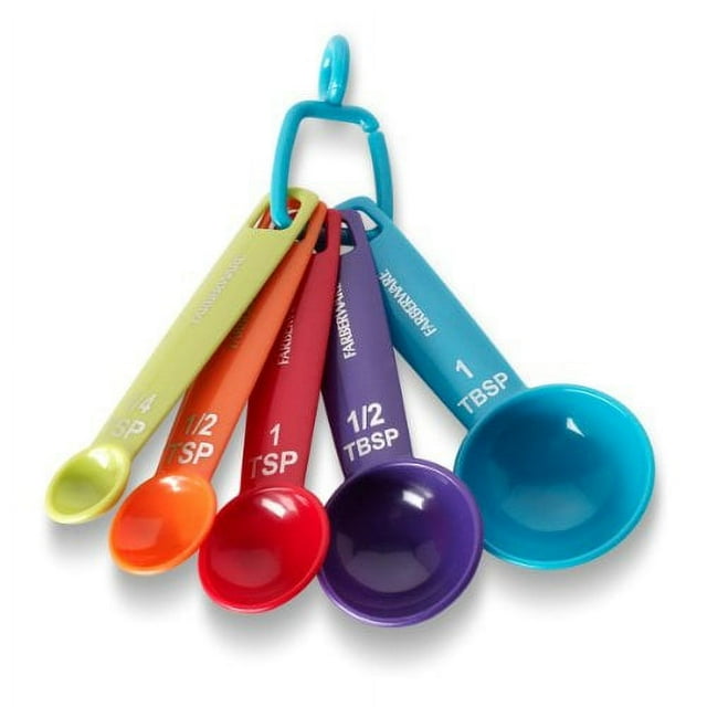 Farberware Ensemble de 5 Cuillères à Mesurer Parfait pour Mesurer les Ingrédients Humides et Secs, Comprend un Anneau Détachable pour un Rangement et une Organisation Optimaux, Compatible Lave-Vaisselle, Assorti