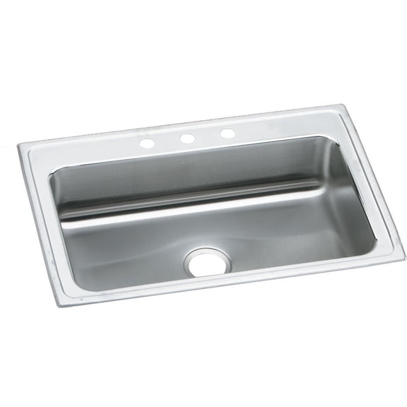 Elkay LRS33223 18 Gauge Stainless Steel 33 x 22 x 7. 625 inch Single Bowl Top Mount Kitchen Sink - 3 Faucet Holes