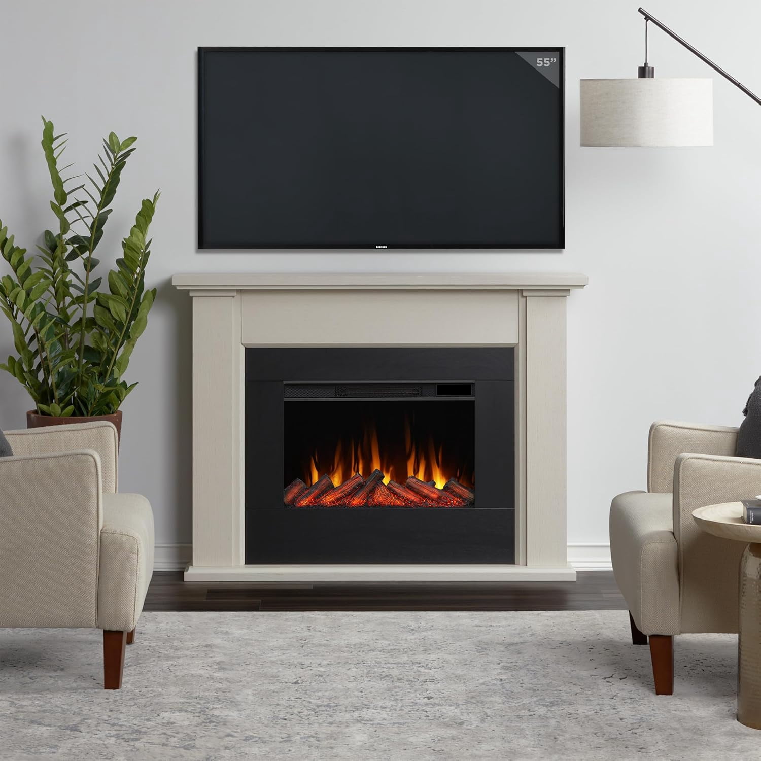 Real Flame Tejon 52" Slim Electric Fireplace in Bone White