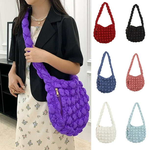 Bolso acolchado para mujer - Bolso grande de nylon acolchado con cierre de cremallera, 12,6x11,8x2,8 pulgadas