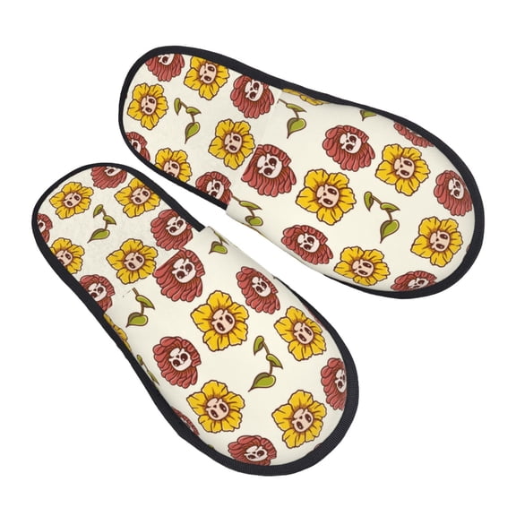 House Slippers for Women Men - Sunflowers Skull Lightweight House Shoes Fuzzy Slippers, Soft Slip-On Cozy House Slippers for Woman Indoor Outdoor
