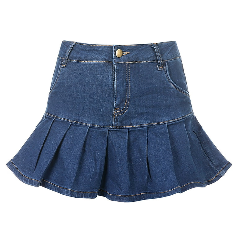 Apexfwdt Women's Y2k Ruffle Denim Skirt High Waist Short A Line Flared Jean Skirt Girl Trendy Pleated Mini Skirts Streetwear, Size: Medium, Blue Apexfwdt Women's Y2k Ruffle Denim Skirt High Waist Short A Line Flared Jean Skirt Girl Trendy Pleated Mini Skirts Streetwear, Size: Medium, Blue