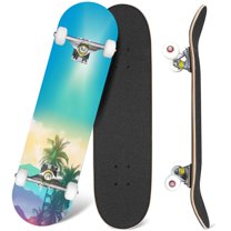 31'' Complete Skateboard 7 Layer Canadian Maple Double Kick Deck Skateboards palm tree mountains Skate Board for Beginner Adult Gifts