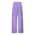 thumbnail image 2 of SonxaHe Little Girls Pants Elastic Waist Loose Jogger Cargo Pants with Pockets Kids Casual Active Sweatpants Purple,Sized 5-6, 2 of 7