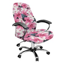 ZIATUBLES Desk Office Chair Cover Washable Soft Home Office Chair Cover Hibiscus Flower Leaf Printed Removable Dust Proof Computer Rotating Slipcover Stylish Chair Protector Cover, L