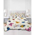 thumbnail image 2 of Quilts Queen Size Bedding Set, Cute Butterfly Dragonfly Reversible Summer Quilt 3 Pieces, Farmhouse Botanical Floral Beige Lightweight Bedspreads Coverlets with 2 Pillow Shams for All Seasons, 2 of 5