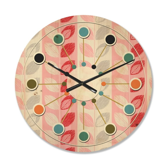 Designart 'Botanical Retro Pattern Design I' Mid-Century Modern Wood Wall Clock
