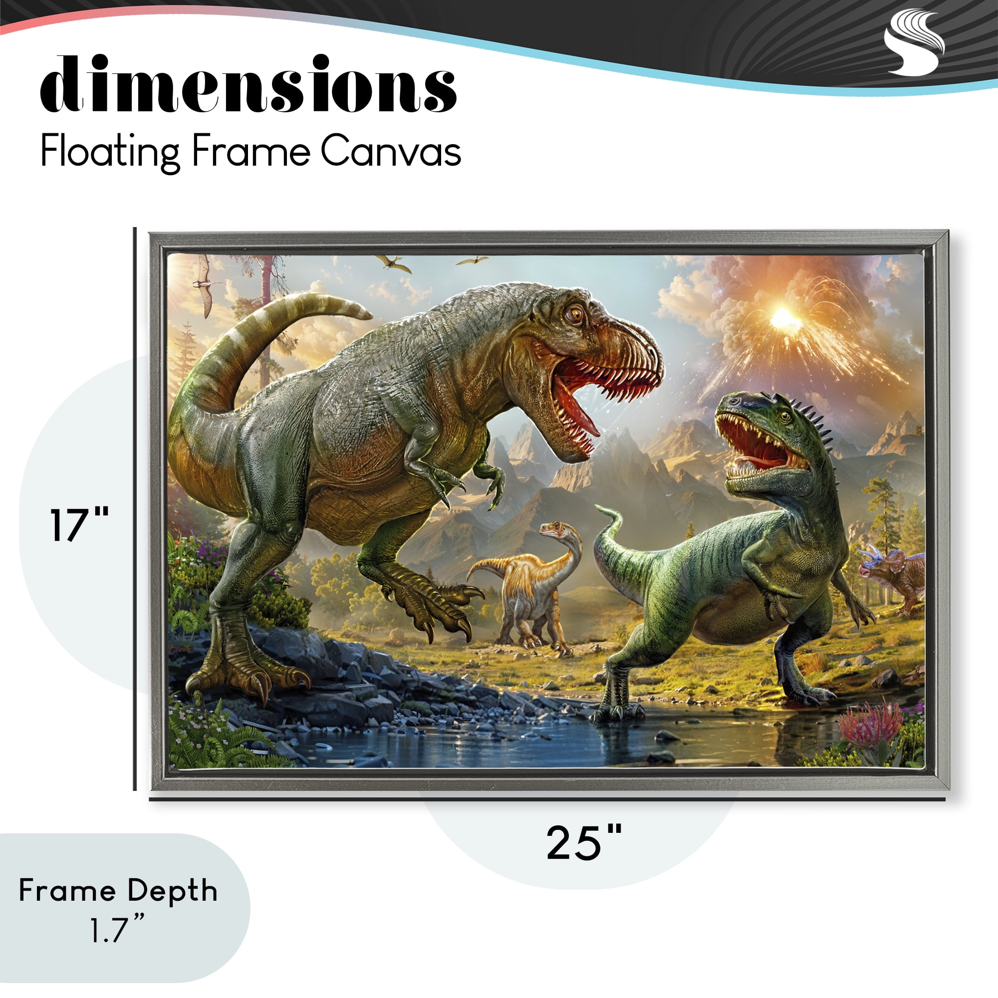Stupell Industries T-Rex Encounter at Riverbank Gray Framed Floater Canvas Wall Art, design by Henriette Chinaglia