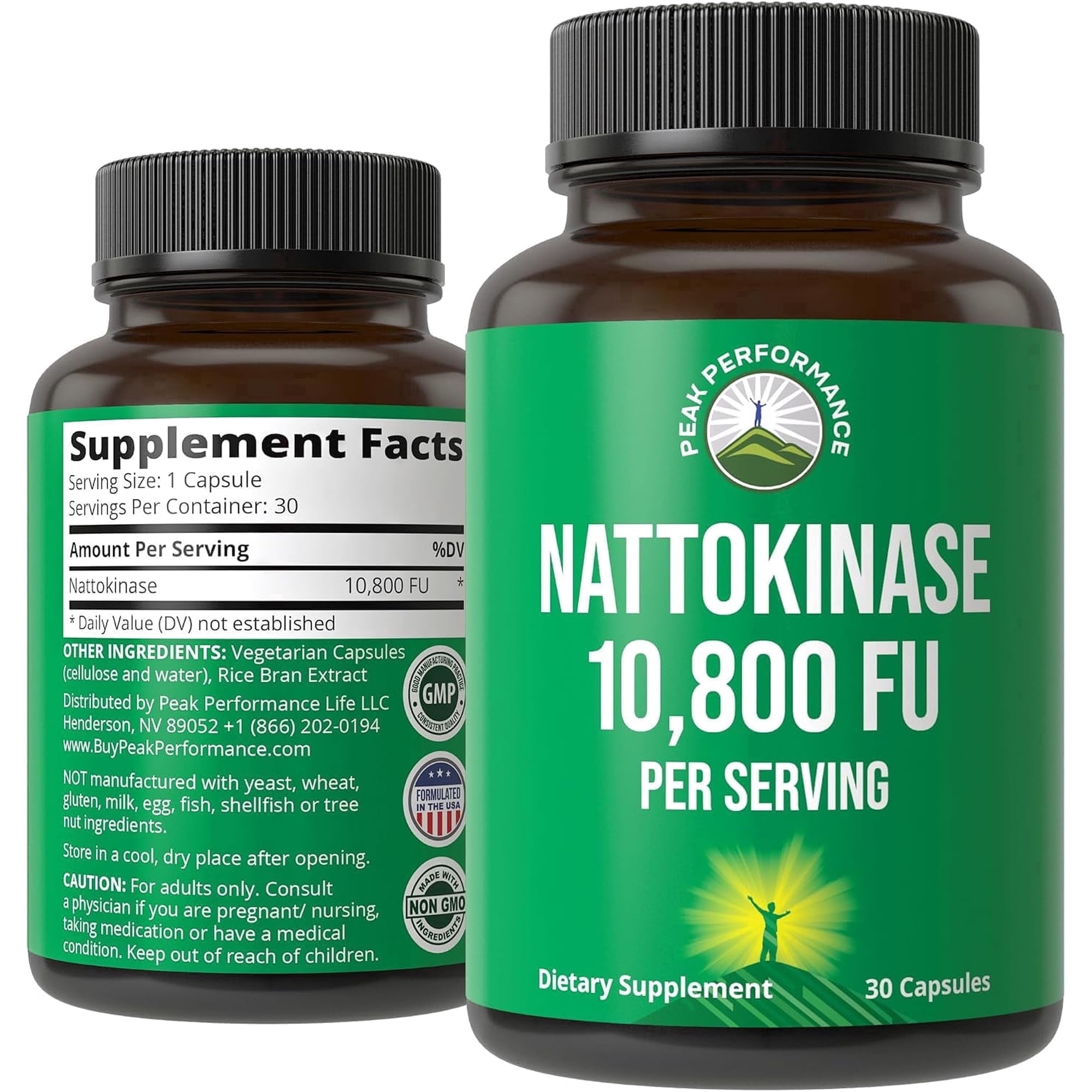 Peak Performance Nattokinase Enzyme Capsules, 10,800 FU, 30 Count