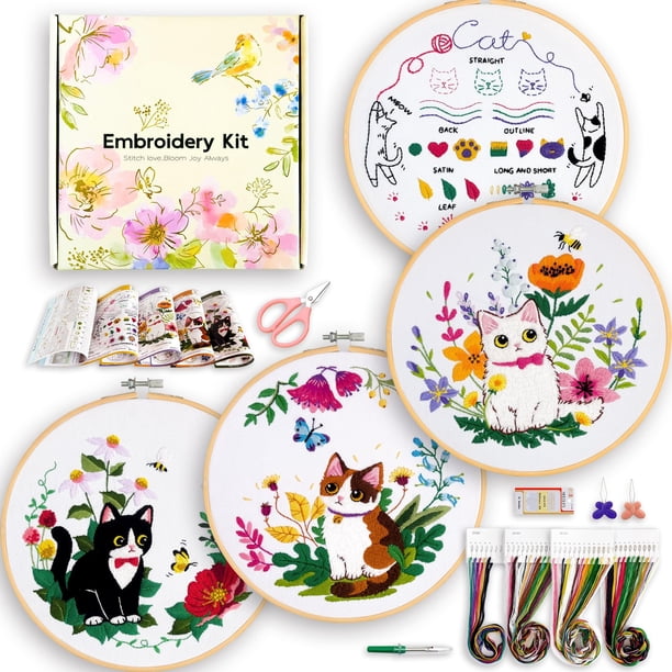 Kit de Bordado ZWZRAFT para Principiantes con 4 Juegos de Bordado de Gatos