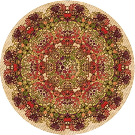 

Ahgly Company Indoor Round Patterned Yellow Orange Area Rugs 5 Round