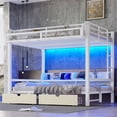 thumbnail image 3 of Bellemave Bunk Bed with storage and LED Lights,Queen over Queen Metal Bunk Bed with Pull-Out Folding Bed, Heavy Duty Bunk Bed Frame USB Ports and Shelves-White, 3 of 8