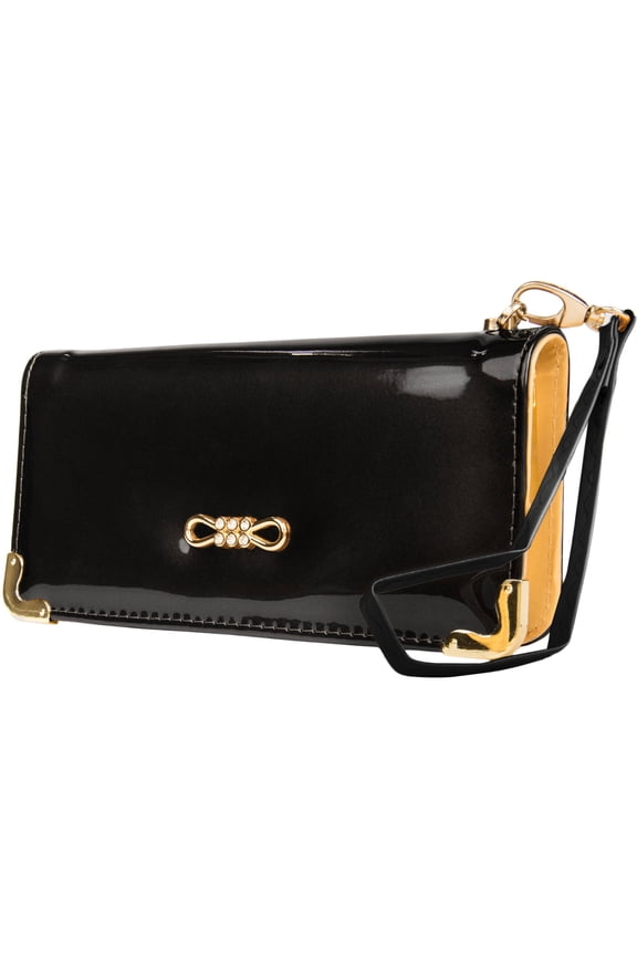 Women's Clutch Wallet Evening Purse Wristlet with Cell Phone Compartment (fits up to 6.25in x 3.1in)