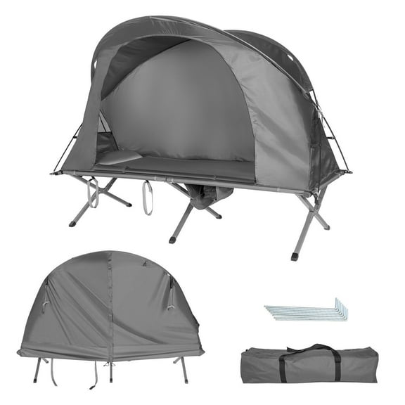 Gymax 1-Person Outdoor Camping Tent Cot Elevated Compact Tent Set W/ External Cover Grey