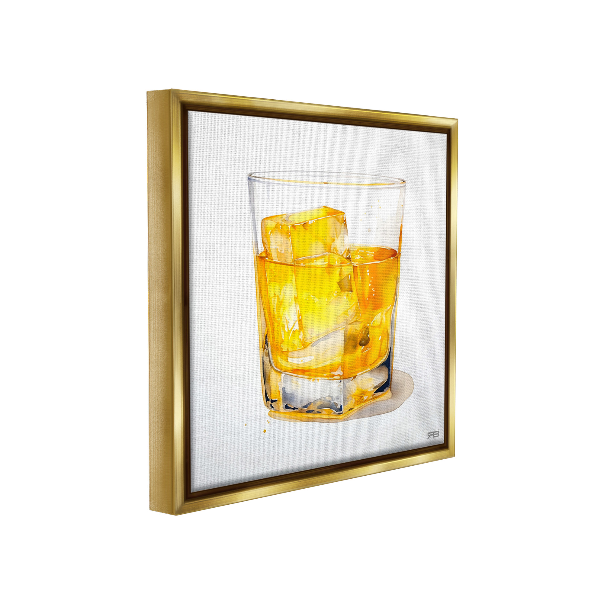 Stupell Industries Modern Liquor Glass Food & Beverage Painting Gold Floater Framed Canvas Art Print Wall Art, 25 x 25