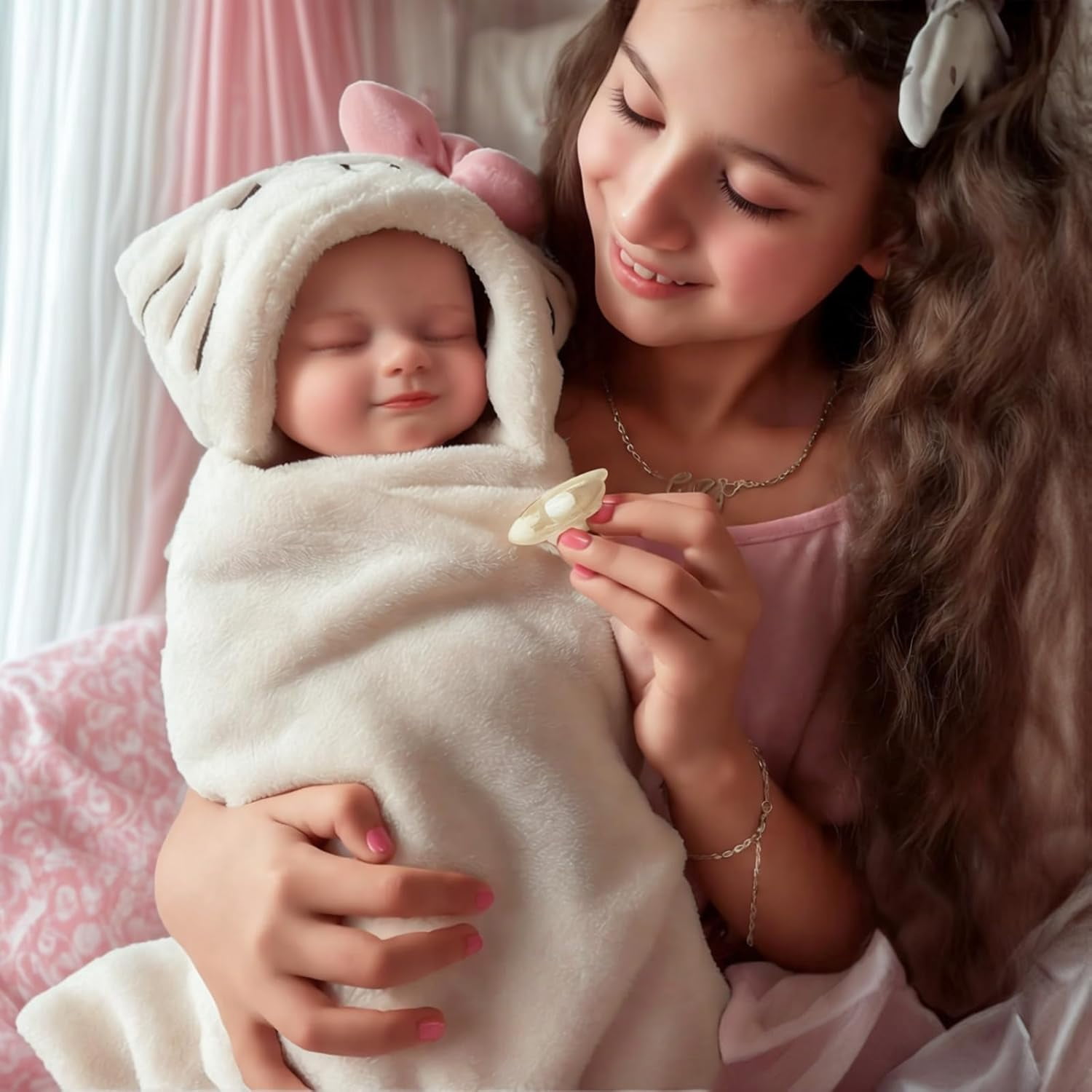 RSG 17 Inch Reborn Dolls with Soft Cloth Body Newborn Sweet Smile Sleeping Dolls Doll Girl with Gift Box for Cuddling, Role Playing and Collection