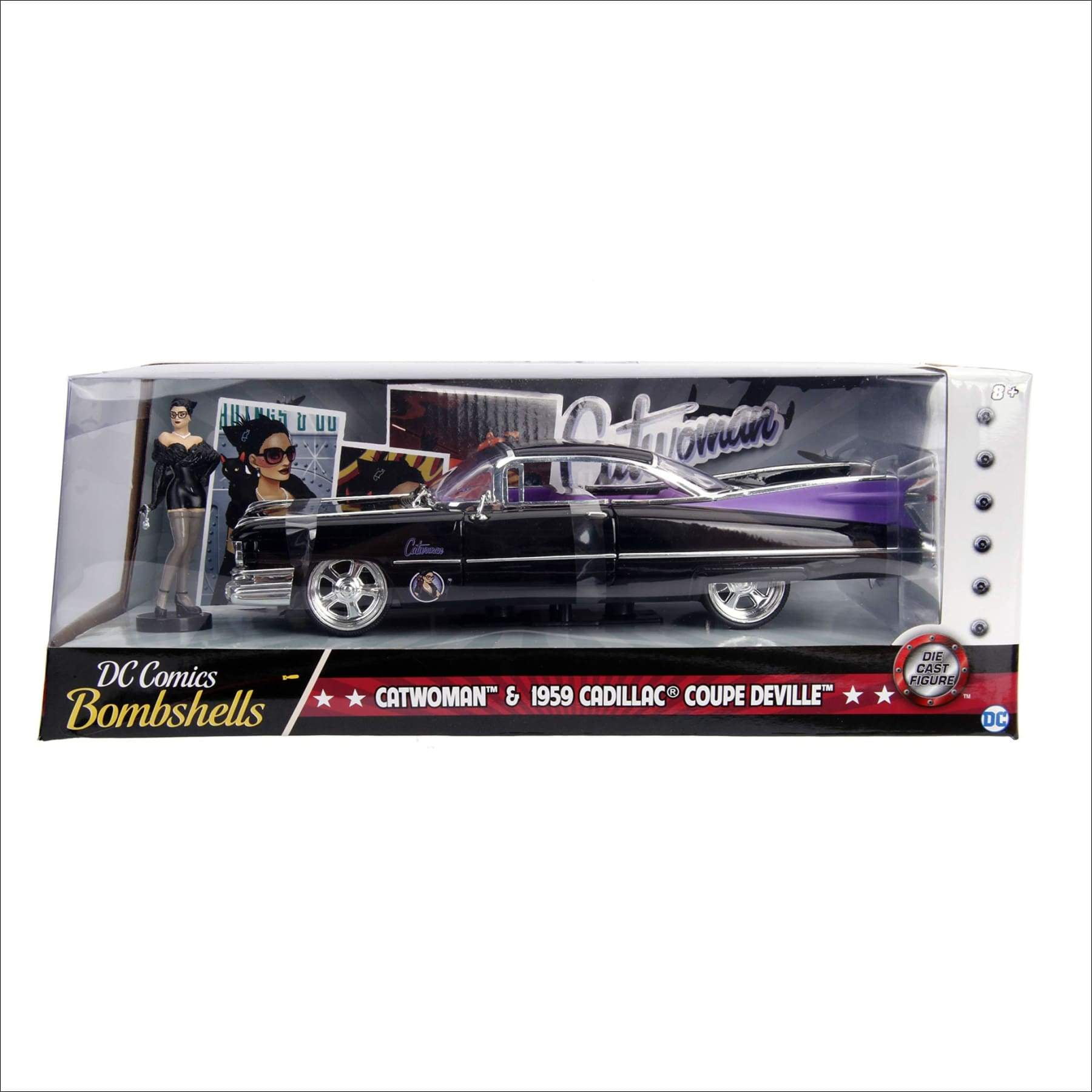 DC Comics Bombshells CATWOMAN /& 1959 Cadillac Coupe Deville 1//24 Scale