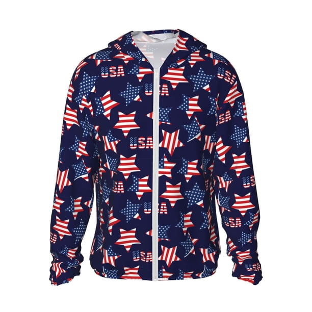 Balery American Stars Sudadera ligera de manga larga con capucha y protección solar UPF 50+ para hombre y mujer, ideal para pesca y running-X-Large