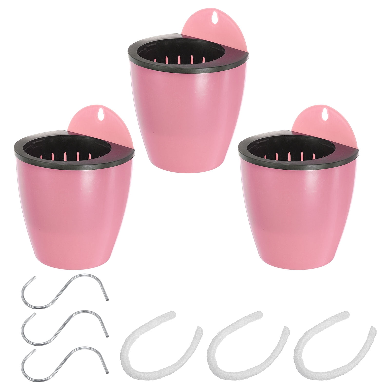 Unique Bargains 4 Inch Self Watering Plant Pot Hanging Planters with S Hooks, Pink 3 Pack