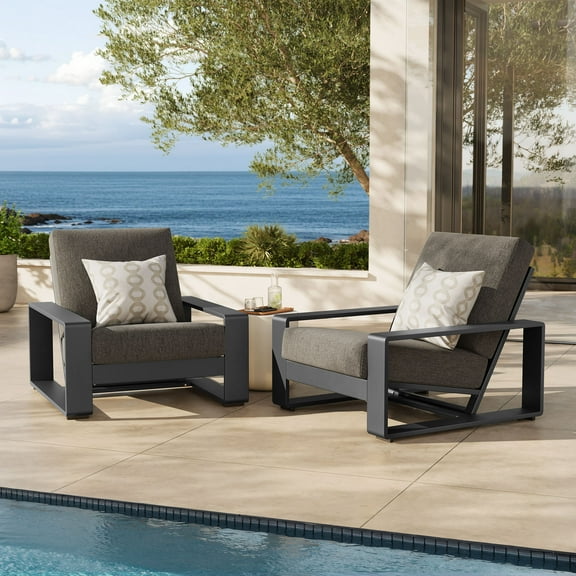 Modway Lirienne Outdoor Patio Aluminum Faux Wood Armchairs Set of 2 in Smoke by Modway
